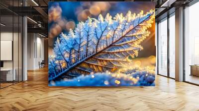 A leaf covered in frost and snow Wall mural