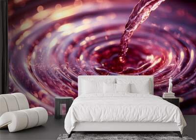 A splash of red liquid is pouring out of a circular splash of water. The splash is surrounded by a blurry background, giving the impression of a dreamy, ethereal scene Wall mural