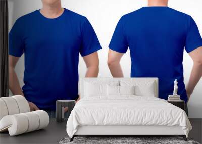 close up blue t-shirt cotton man pattern isolated on white. Wall mural