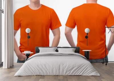 close up orange t-shirt cotton man pattern isolated on white. Wall mural