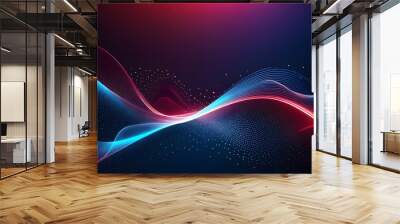 Digital light blue and light red particles wave and light abstract background with shining dots stars. Wall mural