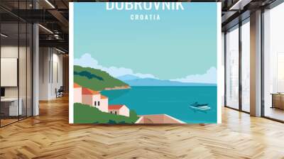 Dubrovnik city of Croatia vector Illustration Background. Travel to Croatia Europe. Flat Cartoon Vector Illustration in Color Style for poster, postcard, art print. Wall mural