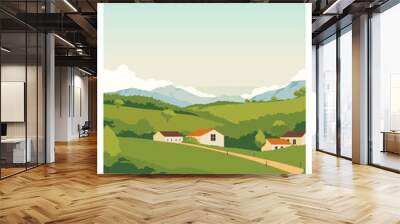 landscape background of scenic village in Vermont. travel to Vermont, New England, USA. vector illustration with colored style for poster, postcard, card, print. Wall mural