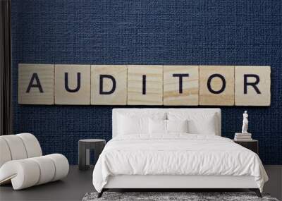  text on word auditor from gray wooden letters on a black background Wall mural