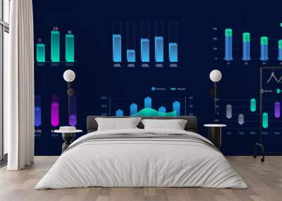 Colorful dark bar chart, 3d visual histogram Wall mural