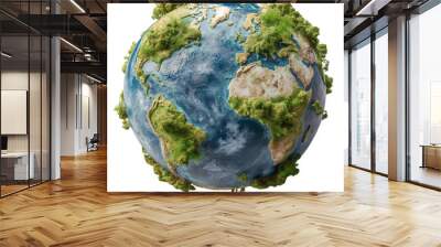 Green 3d earth cut out, isolated on white, miniature globe landscape concept design. Eco-friendly concept, sustainable theme 3d render.  Wall mural