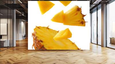 slice of pineapple isolated in white background. ananas cut out. Wall mural