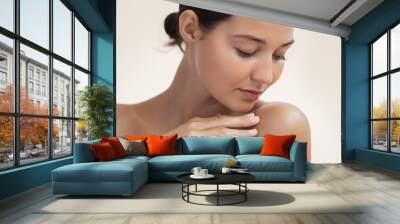 Skin Care and Cosmetics Concept Photo of Close-up Woman Perfect Hydrated Skin Wall mural