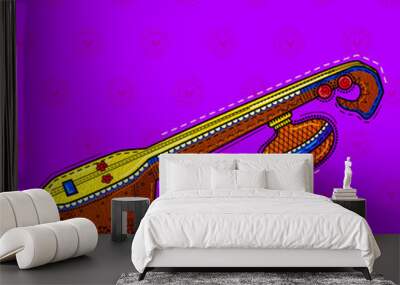 illustration of desi (indian) art style veena indian musical instrument. Wall mural