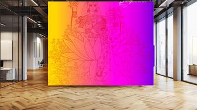 illustration of Goddess Lakshmi on Happy Diwali Holiday doodle background for light festival of India Wall mural