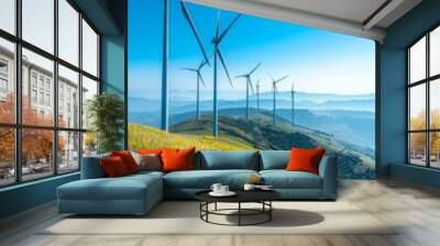 Wind Energy Turbines Countryside Environment Mountains Blue Sky Alternative Environmental Renewable Source Power Wall mural