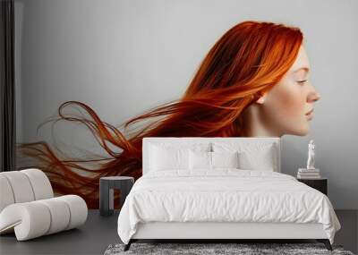 Beautiful red haired with stylish long hairstyle.Women on white background Wall mural