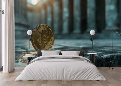 Bitcoin coin on bank as investment concept Wall mural