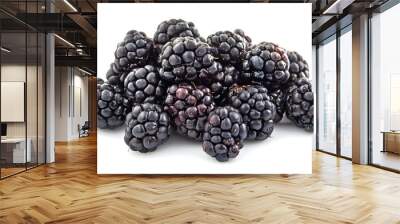 Blackberries in a pile isolated on white background Wall mural