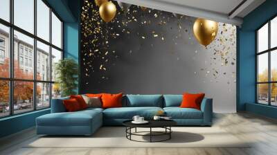 Celebration background with confetti and gold balloons Wall mural