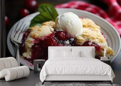 Cherry cobbler with vanilla ice cream Wall mural