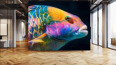 Colorful Parrot fish Close-Up Studio Portrait with Dark background Wall mural