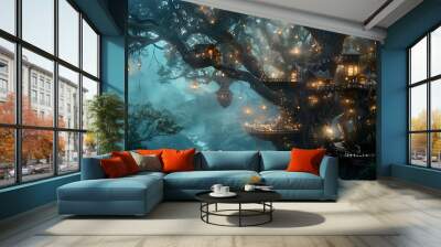 Fairy city in the branches of a giant tree Wall mural