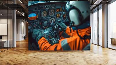 Helicopter pilot in cockpit preparing for a mission Wall mural