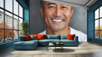 Mature Asian man smile happy face portrait Wall mural