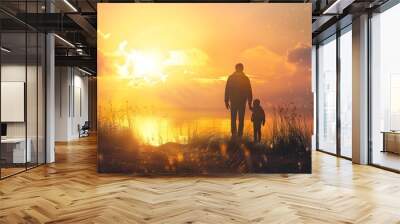 Parent and child at sunset Wall mural