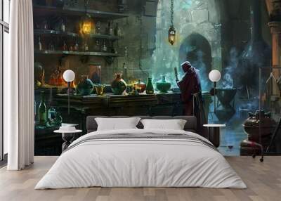 Potion master in a mysterious laboratory Wall mural