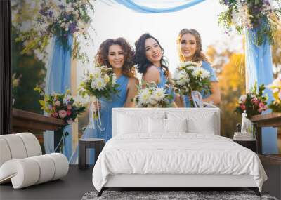 Bridesmaids in park Wall mural