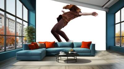 Side view of teen age girl in zero gravity or a fall. Wall mural