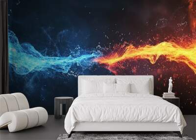 A vibrant clash of fire and water creating a dynamic visual contrast in an abstract artistic representation Wall mural