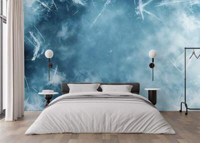 A winter landscape featuring frost patterns and cloud formations in a cool blue color palette during a bright cold day Wall mural