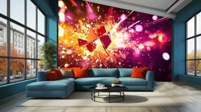 An explosion of vibrant colors and shapes in a dynamic abstract design filled with energy and excitement Wall mural