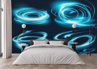 Dynamic glowing light trails swirling in abstract patterns on a dark background showcasing vibrant energy and motion effects Wall mural