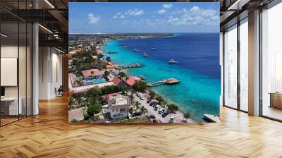 Bonaire Skyline At Kralendijk In Bonaire Netherlands Antilles. Caribbean Island. Downtown Skyline. Kralendijk At Bonaire Netherlands Antilles. Port Of Bonaire Landmark. Colored Buildings. Wall mural