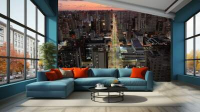 Curitiba Parana. Sunset Skyline At Curitiba In Parana Brazil. Sunset Landscape. Downtown District. Traffic Avenue. Sunset Skyline At Curitiba In Parana Brazil. Cityscape Background. Wall mural