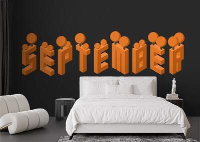 september month autumn greeting text. isometric 2.5D seasonal illustration Wall mural