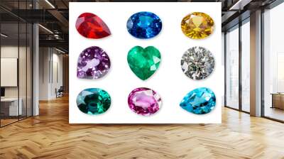 Natural gemstone and diamond isolated on a white background Wall mural