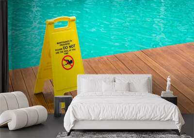 warning sign at the edge of swimming pool Wall mural