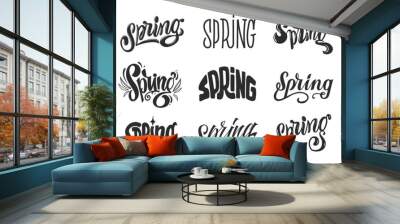 Set Lettering Spring. Hand Draw Collection text. Template title for design banner, poster, social media. Vector file Wall mural