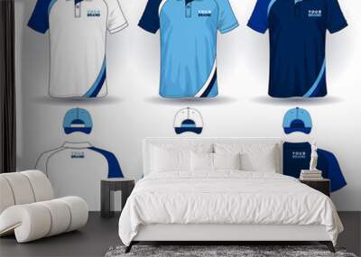 Set of uniform template, polo shirts and caps. Wall mural