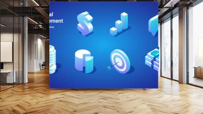 Financial Management, Fin tech, Money Marketing Funds Isometric Icon for banner background design concept. metaverse elements with gradient. Creative Vector illustration Wall mural