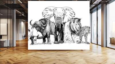 Big african five animal. Hand drawn illustration Wall mural