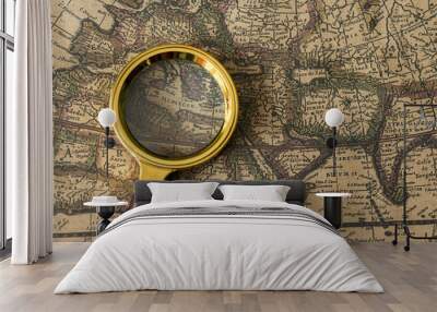 Retro magnifier with old map Wall mural