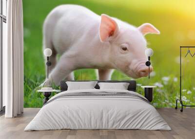 Young pig on a green grass Wall mural