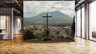 Cerro de la Cruz over Guatemala valley opposing volcano Agua Wall mural