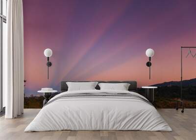 Dramatic sunset in Guatemala City, Latin America, outdoor space and mountains in seismic terrain. Wall mural