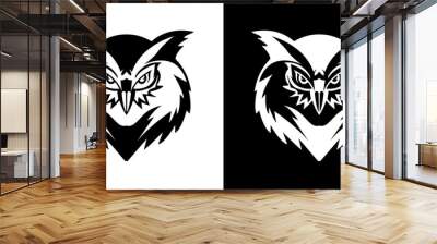 Stylized Owl Face Line Art Wall mural