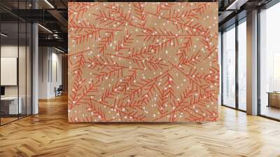 Christmas styled texture ornament with red and white snowflakes. Wall mural