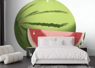  Illustration fresh ripe watermelon with watermelon slice. Food, delicious and sweet fruit for drink, smoothie and juice. isolated Wall mural