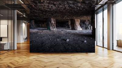 The supporting roof pillars inside the manmade Winspit Quarry Caves, Isle of Purbeck, Dorset, UK Wall mural