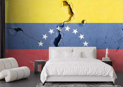 National flag of Venezuela painted on a weathered broken wall - political conflict concept Wall mural